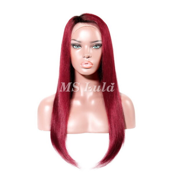 Black Root Human Hair Silky Straight Lace Closure Wig 1B/99J/Pink/Red/Purple - Image 2